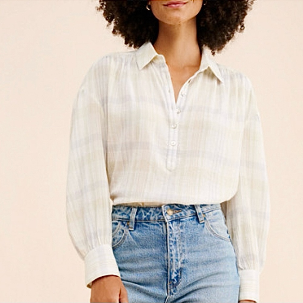 Faherty Olli Long Sleeve Collared Top, NEW